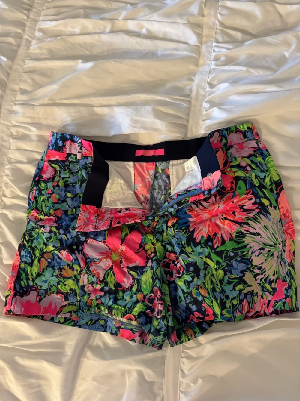 Lilly Pulitzer Neon Floral High-Waist Shorts in Pink & Navy
